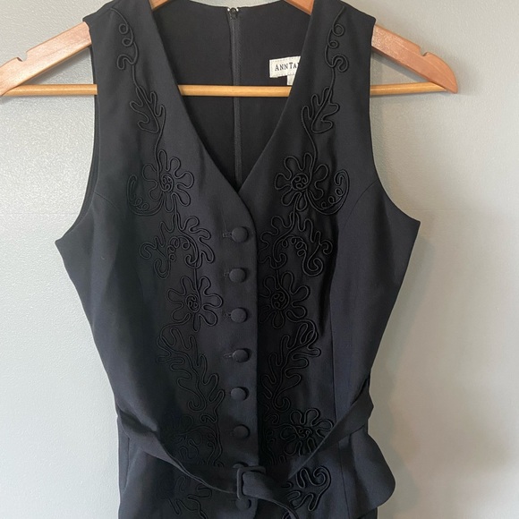 Ann Taylor Pants - Vintage 80s Ann Taylor Black Floral Embroidered Tuxedo Jumpsuit
